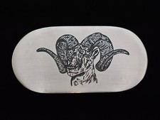 Small Bighorn Sheep Ram Brushed Nickel Etched Vintage Belt Buckle-Mains Favre
