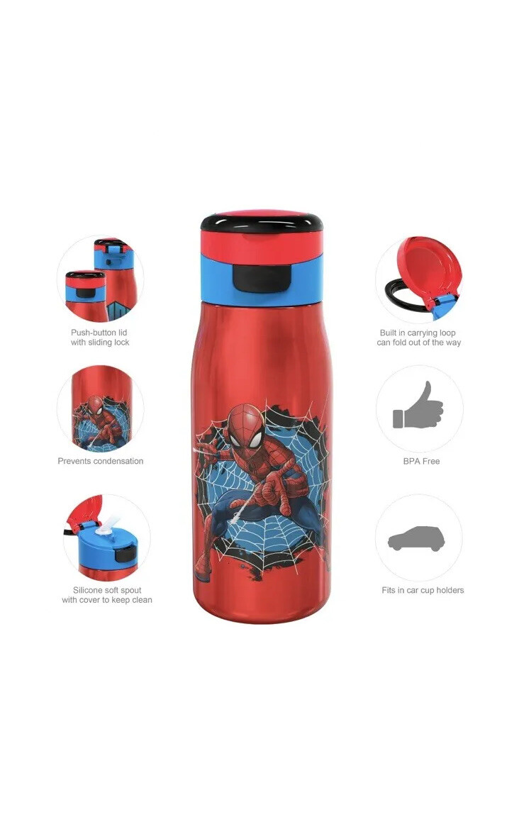 Zak Marvel Spider-Man 13.5 oz Vacuum Insulated Stainless Steel Water Bottle NWT