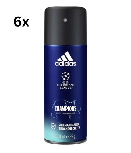 Adidas Deo Spray - Champions League Champions 48H Max Schutz %0 Alkohol 6x150ml