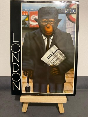 Vintage Postcard London, England, Monkey in Suit with Stick, Glasses and Hat