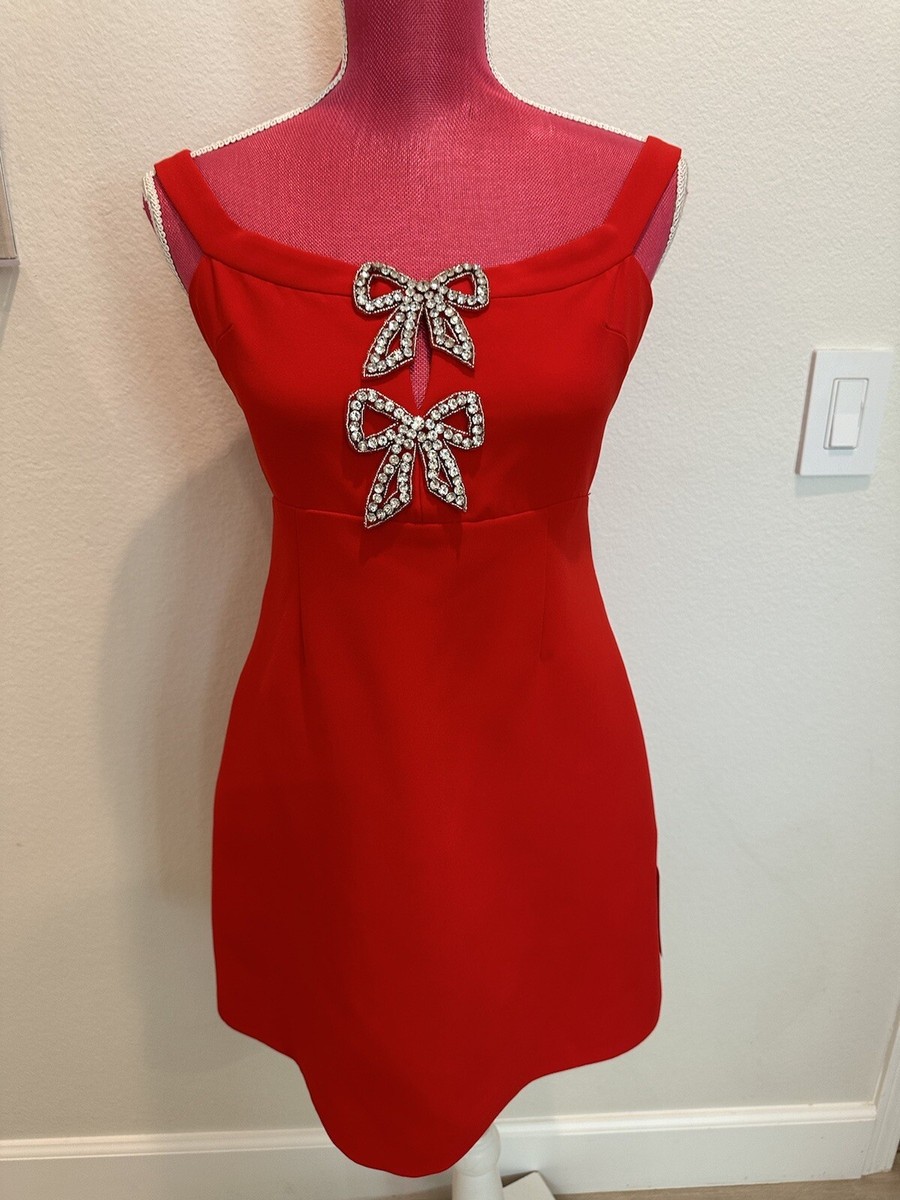 strapless open back dress Red Velvet Shoulder Bow Bubble Mini Dress