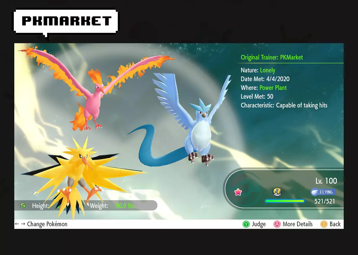 Shiny Legendary Moltres / Pokemon Let's Go / 6IV Pokemon / Shiny