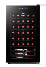 34-Bottle Arctic King Free Standing Wine Cooler W/ Touch Control Lighting Glass