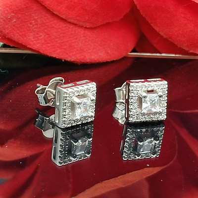 4 kt Princess Hallo Solitär Simulate Diamant Ohrstecker 14 K Weißgold...
