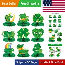 9 Pieces St Patricks Day Honeycomb Table Centerpieces Shamrock 3-D Party Decor