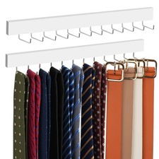 2 PCS White Wooden Tie Hanger Wall Mount Belt Organizer 24 180 Rotating Hook