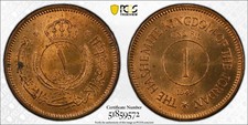 JORDAN , BRONZE 1 FILS 1949 (1368 AH) PCGS MS 64 RD , RAREH