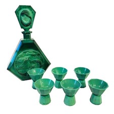 Curt Schlevogt Ingrid Art Deco Malachite Glass Liqueur Set C1935 Curt Schlevogt Ingrid Art Deco Malachite Glass Liqueur Set C1935