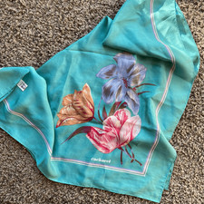 VTG Cacharel Silk Scarf 28x28 Floral Square 1950s 1960s French Designer