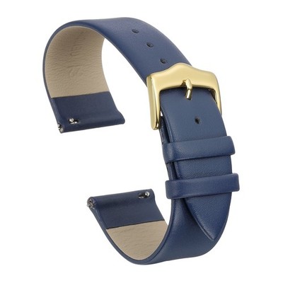 22 mm Armband Echtlederfassung blau mit goldener Schnalle für Herren Damen