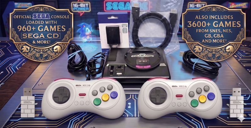 Sega Genesis Mini 4460+ Games SNES Sega CD 32x w/ 2x NEW 8BitDo Wireless M30