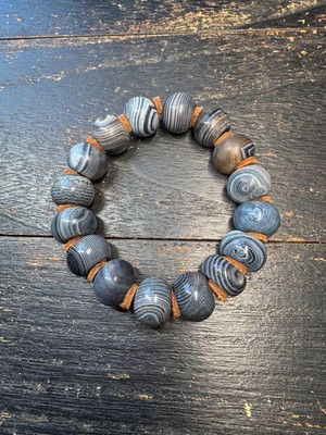 Black Banded Agate Mala Bracelet, XL 18mm Prayer Beads, Adjustable 9 inch Wrist