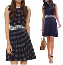 TORY BURCH Navy Mini Geo Sleeveless Knit Sweater A-line Dress Sz XL $395 F17