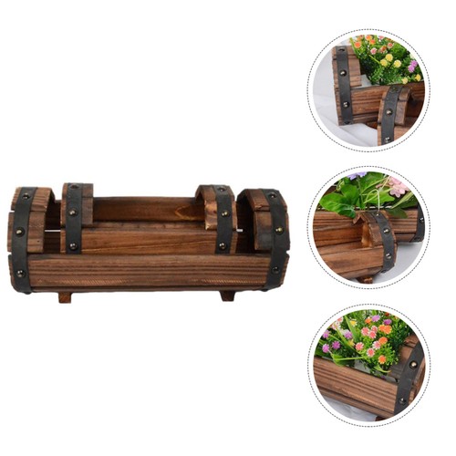 2PCS/Set Half Barrel Planter Wood Flower Pot Carbonized Anticorrosive Container - Bild 7 von 12