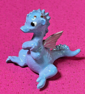 Hagen Renaker DRAGON Miniature Figurine BLUE Karat Gold Accents Iridescent Glaze