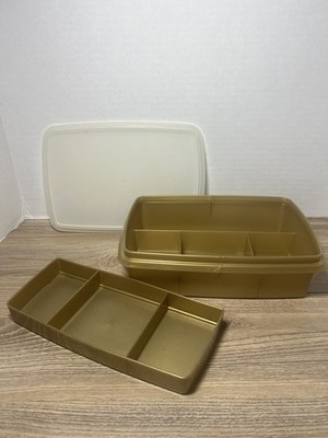 VtgTupperware Tuppercraft 767-2 Stow N Go Craft Container Gold Money Box Made US