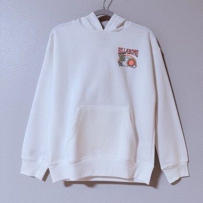 NWT Billabong Girls Size S White Graphic Kangaroo Pocket Pullover Hoodie 