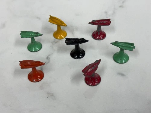 7~Vtg Parker Brothers Wide World/Conflict ~Metal Rocket Ship Game Tokens