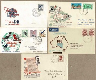 Australia Miscellaneous Lot PreDecimal FDC Cover x5 inc Birds Olympics etc