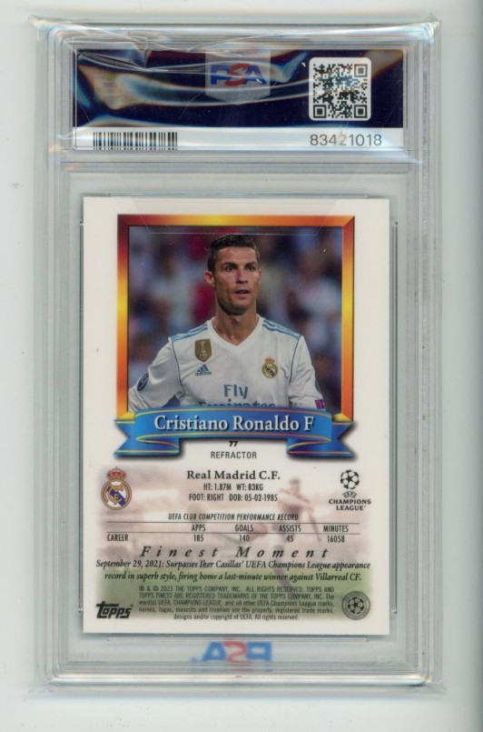 2022-23 Topps Finest Flashback #77 CRISTIANO RONALDO Refractor Psa 10 Error 1/1 view 4