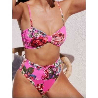 Maaji Size Small Reversible Floral High-Waist Bikini Set - Hot Pink