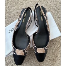 Brand New Veronica Beard Cecile Sling Black Cap Toe Latte Block Heel Shoes Sz 8