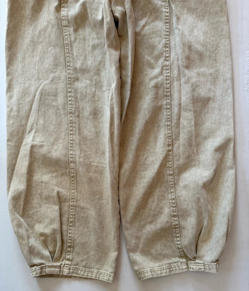 MUSTARD SEED Patch Pocket Slouchy Barrel Leg Pants Boho Sz LARGE Tan - Image 3 of 4