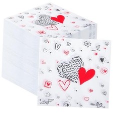 Jetec 100 Pcs Valentine's Day Disposable Paper Napkins Folded 5 x 5 Inch Love