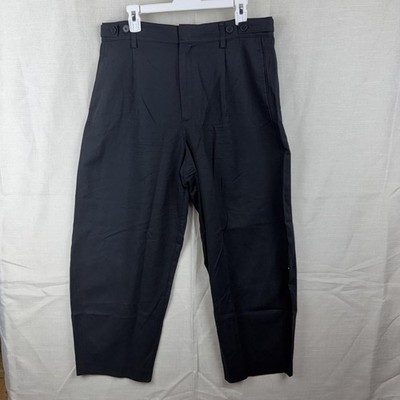 Madewell Dress Pants Womens 14 Black Barrel-Leg Trouser Lyocell Linen Twill
