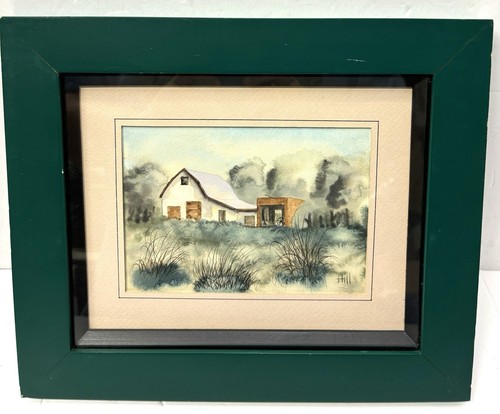 Vintage Original Watercolor Painting Amish Country Barn Scene Signed by Hill - Picture 2 of 7