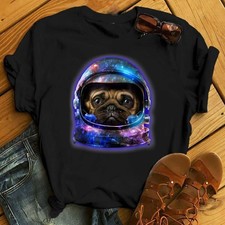 Pug in Space Galaxy Astronauta Casco, Perro, Camiseta - Regalo para los amantes de los perros