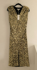 BNWT M&S Gold Sequin V Neck Sleeveless Column Party Evening Cruise Midi Dress 10