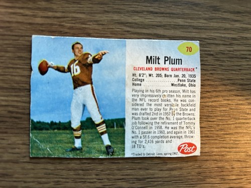 Milt Plum #70 1962 Post Cereal card