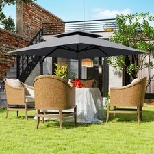 3 x 3(m) Garden Cantilever Parasol Hanging Umbrella, Only Cross Base, Light Grey