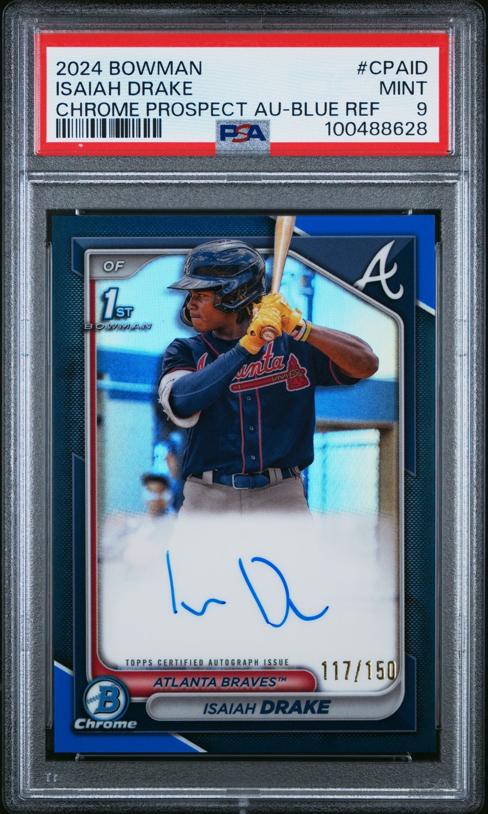 2024 Bowman Chrome 1st Auto Isaiah Drake Chrome Blue Refractor /150 PSA 9