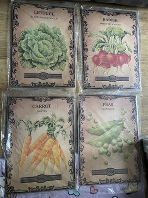 Vier (4) Metall Werbung American Seed Company Karotten, Salat, Rettich & Erbsen