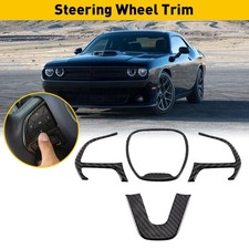 Carbon Fiber Steering Wheel Decor Trim Cover For Dodge Challenger Charger 2015
