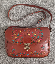 Patricia Nash Micaela Baguette Tooled Leather Hand-Painted Floral Crossbody