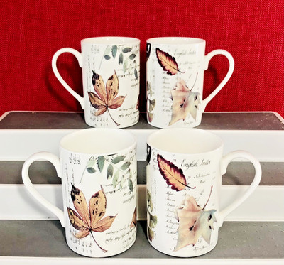 Royal Botanic Gardens Kew, Herbstliches Blattmuster Fine Bone China Tassen-4er Set