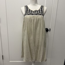 American Eagle Embroidered Yoke Striped Sleeveless Dress Boho Baby Doll Cottage