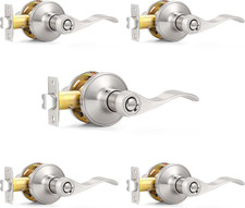 Satin Nickel Wave Privacy Door Levers - Keyless Lockset 5 Pack