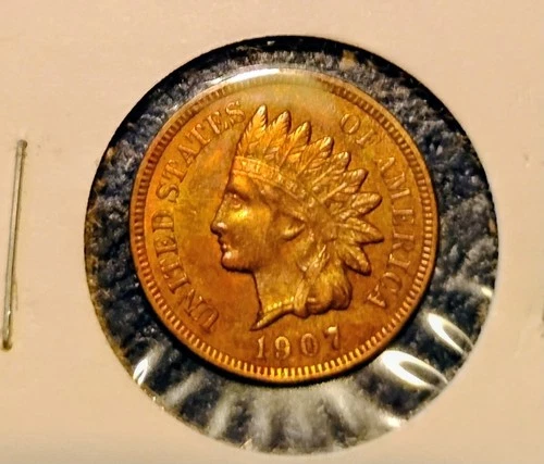 Indian Head Penny Cent 1907 Red Brown AU