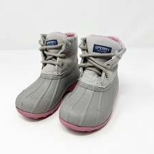Sperry Girls Duck Boots Lace Up Grey Pink Sz 7