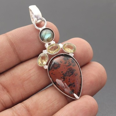Mahagoni Obsidian Edelstein 925 Sterling Silber Handarbeit Anhänger Schmuck Geschenk für