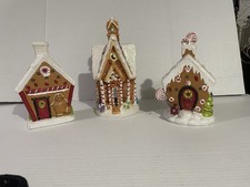 3 Gingerbread Houses Christmas Church 10x5 Porcelain Candys Houses 8x5 Ceramic