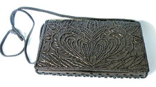 Vintage BLACK BEADED PURSE EVENING BAG PARTNERS CROSSBODY