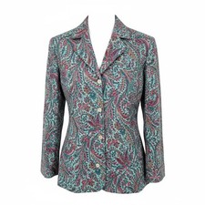 LAUREN Ralph Lauren Blue Paisley Cotton Pajama Top Shirt Size S Monogram RL - CJ