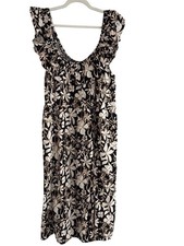 Ava & Viv Midi Dress Plus Size 1X Floral Ruffle Smocked Back Slit Black Multi