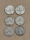 Lot of 6 90% Silver Washington Quarters, Pre-1965, $1.50 Face Lot