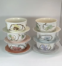 HAVILAND & CO LIMOGES FRANCE HAND PAINTED FLOWERS LARGE BOWLS W PLATES | 6 SETS